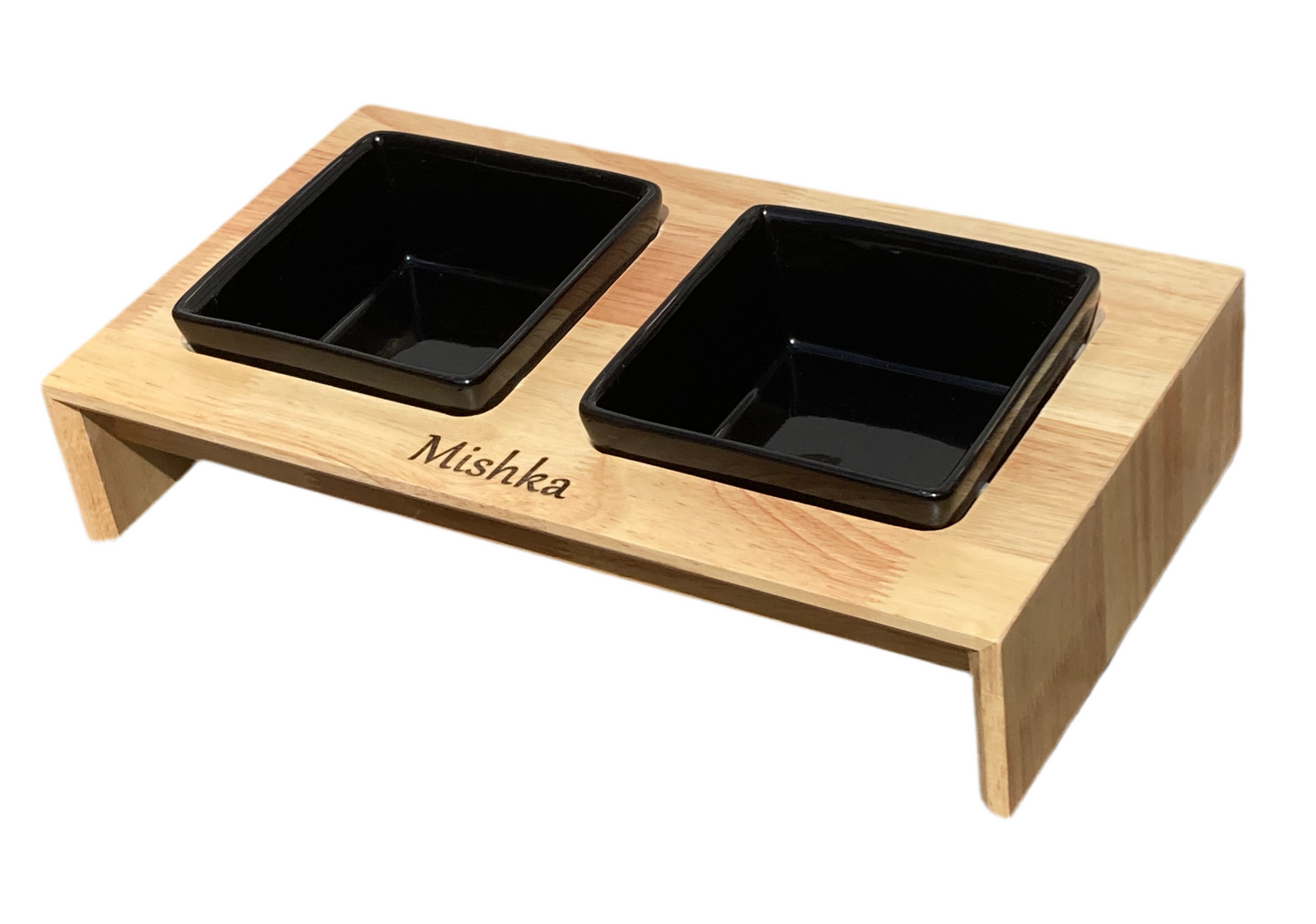 Gepersonaliseerde Luxe Voerbak Set Keramiek/Hout